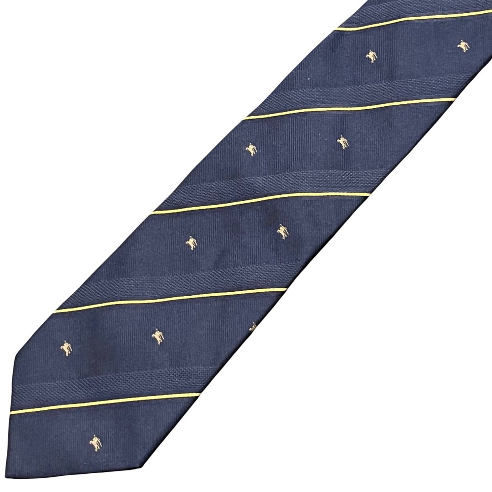 Burberry London Necktie Mens Navy Blue‎ 100% Silk Striped Logo Tie Italy Preppy